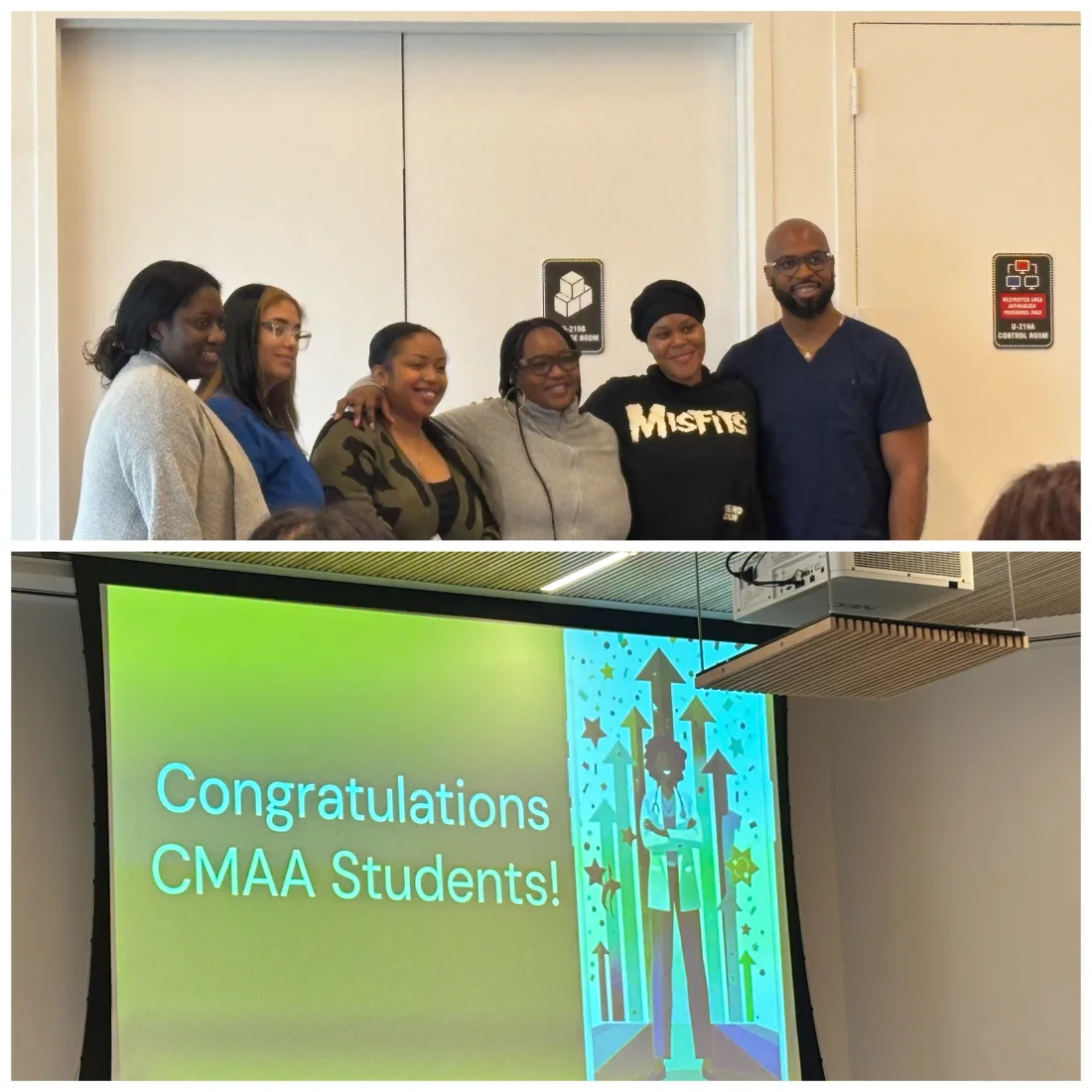 CMAA students smiling together above a congratulations message
